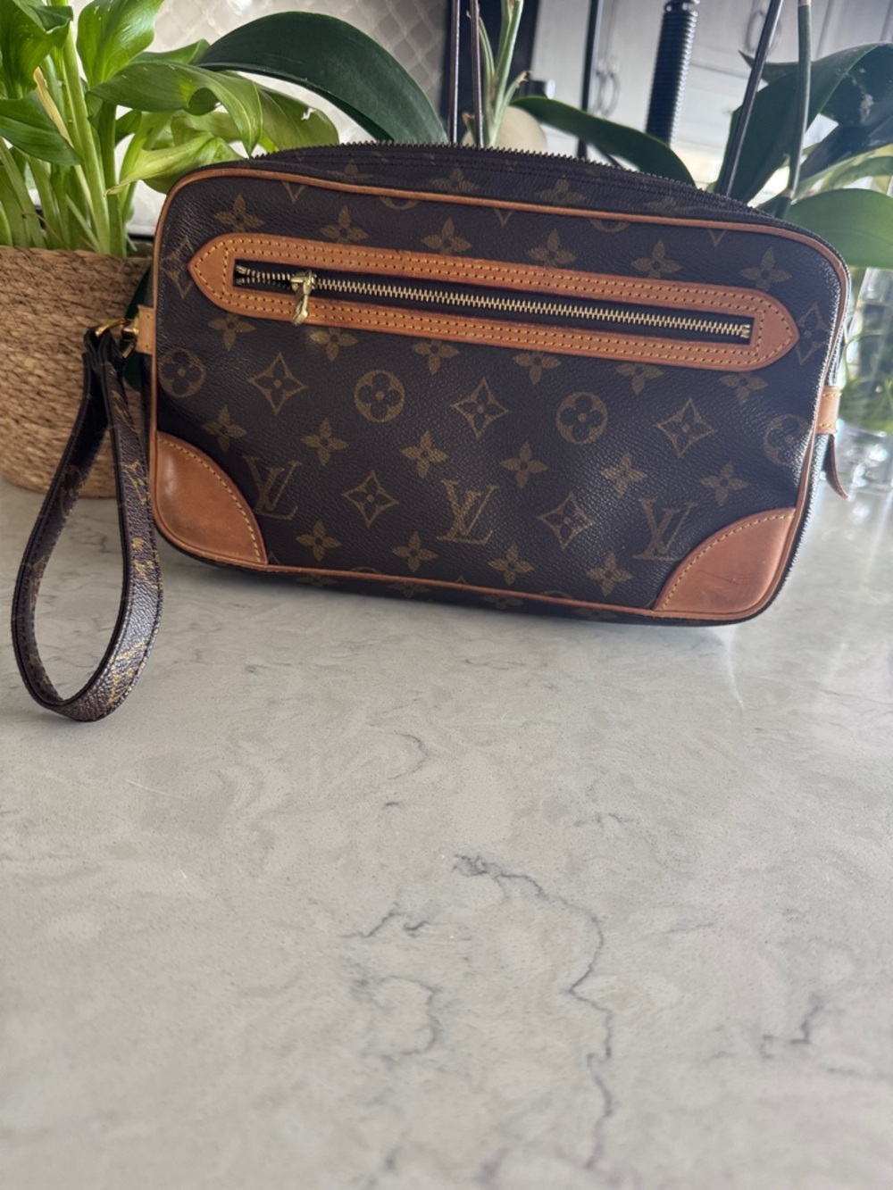 Louis Vuitton Monogram Canvas Wristlet in Brown and Tan
